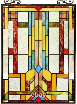 25 x 17.5 Mission Lines Tiffany Style Stained Glass Window Panel