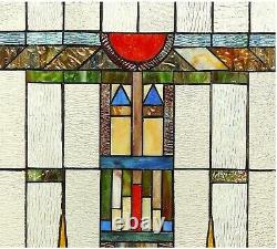 25 x 17.5 Mission Towers Tiffany Style Stained Glass Window Panel