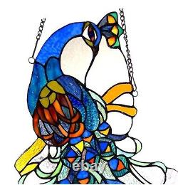 25 x 17 Peacock Plumes Tiffany Style Stained Glass Window Panel Decor