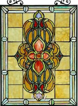 25 x 18 Floral Infinity Tiffany Style Stained Glass Window Panel with Chain
