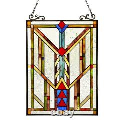 25 x 18 Tiffany Style stained Glass Triangular Mission Hanging Window Panel