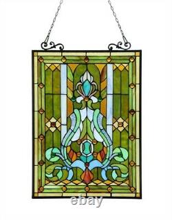 25 x 18 Victorian Tiffany Style Stained Glass Cardington Manor Window Panel