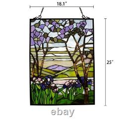 25 x 18 Violet Meadows Tiffany Style Stained glass window Panel with chain