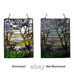 25 x 18 Violet Meadows Tiffany Style Stained glass window Panel with chain