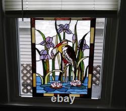 25 x 18 tiffany style white Coastal Bird stained glass window panel suncatcher