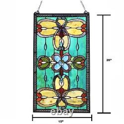 26 x 15 Victorian Theme Tiffany Style Stained Glass Window Panel Suncatcher