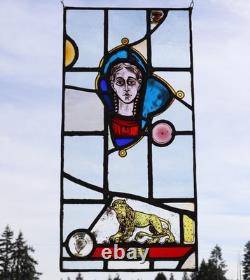 27 Tall Antique French Stained/Leaded Glass Panel/Collage with New Leading