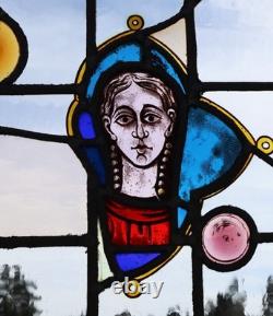 27 Tall Antique French Stained/Leaded Glass Panel/Collage with New Leading