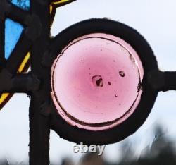 27 Tall Antique French Stained/Leaded Glass Panel/Collage with New Leading