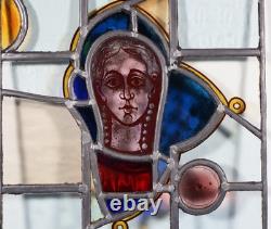 27 Tall Antique French Stained/Leaded Glass Panel/Collage with New Leading