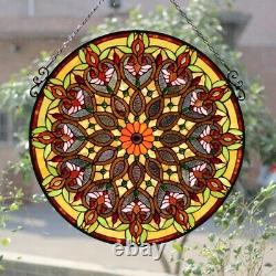 27 x 26 Victorian Style Stained Glass Round Arabella Window Panel