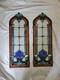 28 Tall Antique Art Nouveau Stained Leaded Glass Panels Floral PAIR