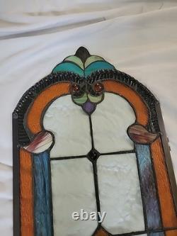 28 Tall Antique Art Nouveau Stained Leaded Glass Panels Floral PAIR