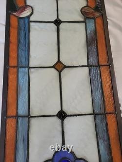 28 Tall Antique Art Nouveau Stained Leaded Glass Panels Floral PAIR