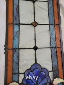 28 Tall Antique Art Nouveau Stained Leaded Glass Panels Floral PAIR
