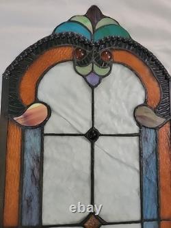 28 Tall Antique Art Nouveau Stained Leaded Glass Panels Floral PAIR
