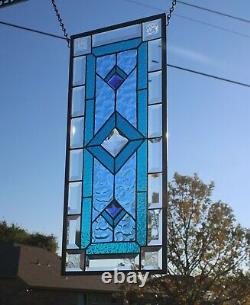 3 Jewels -Beveled Stained Glass Window Panel- 22.5x9.5