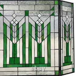 3-Panel Fireplace Screen Emerald Green Tiffany Style Stained Glass 26inTx38inW