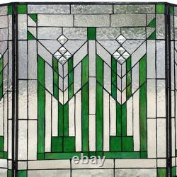 3-Panel Fireplace Screen Emerald Green Tiffany Style Stained Glass 26inTx38inW