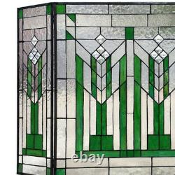 3-Panel Fireplace Screen Emerald Green Tiffany Style Stained Glass 26inTx38inW