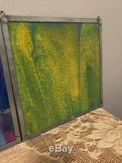 3 Vintage Solid Stained Glass Window Hanging Panels