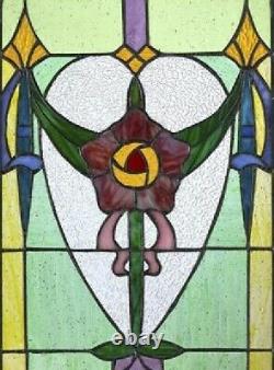 30.5 x 11 Art Nouveau Organic Rose Tiffany style Stained glass Window Panel