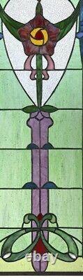 30.5 x 11 Art Nouveau Organic Rose Tiffany style Stained glass Window Panel