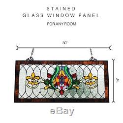 30L Fleur De Lis Tiffany Style Stained Glass Pub Window Panel Sun Catcher Swirl