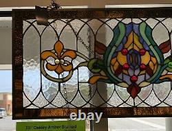 30L Oakley Amber Tiffany-Style Stained Glass Pub Window Panel