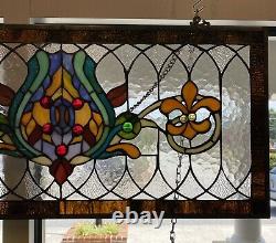 30L Oakley Amber Tiffany-Style Stained Glass Pub Window Panel