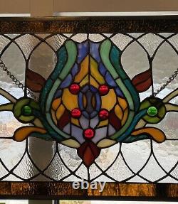 30L Oakley Amber Tiffany-Style Stained Glass Pub Window Panel