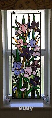 31.5 Tiffany Style Stained glass multi color Iris Hanging window panel With chain