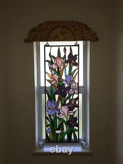 31.5 Tiffany Style Stained glass multi color Iris Hanging window panel With chain