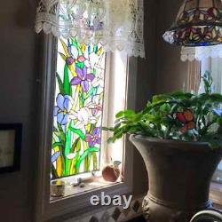 31.5 Tiffany Style Stained glass multi color Iris Hanging window panel With chain