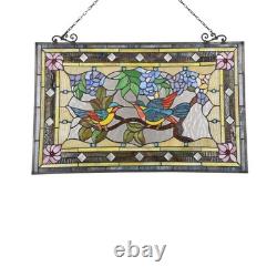 31.9 Tiffany Style Stained Glass Window Panel Birds & Floral Design
