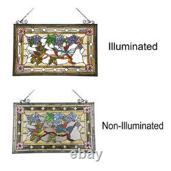 31.9 Tiffany Style Stained Glass Window Panel Birds & Floral Design