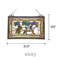 31.9 Tiffany Style Stained Glass Window Panel Birds & Floral Design