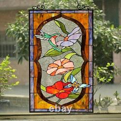 32 Floral Poppy Hummingbird garden Tiffany Style Stained Glass Window Panel