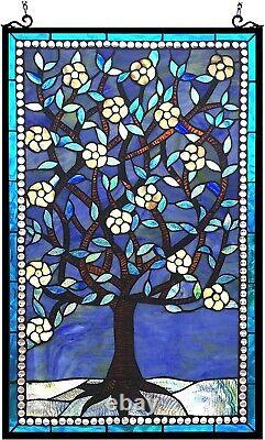 32 tiffany style stained glass window floral sky tree hanging panel
