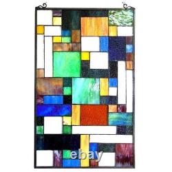 32 x 20 Colorful Tiled Geometry Tiffany Style Stained Glass Window Panel