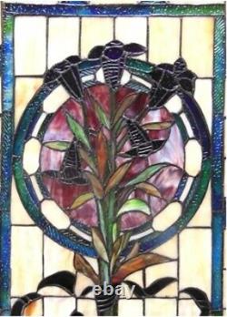 32 x 20 Floral Boquet Tiffany Style Stained Glass Window Panel with Chain
