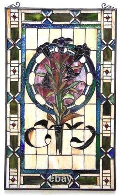 32 x 20 Floral Tiffany Style Stained Glass Window Panel With Chain