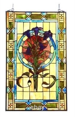 32 x 20 Floral Tiffany Style Stained Glass Window Panel With Chain