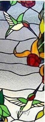 32 x 20 Hummingbird Floral Tiffany Style Stained Glass Window Panel with Chain