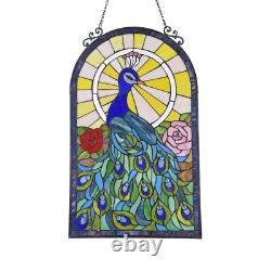 32 x 20 Large Regal Sunrise Peacock Tiffany Style Stained Glass Window Panel