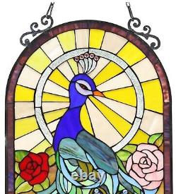 32 x 20 Large Regal Sunrise Peacock Tiffany Style Stained Glass Window Panel