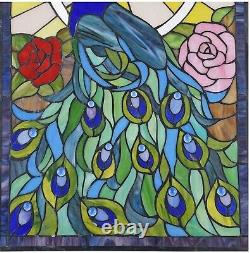 32 x 20 Large Regal Sunrise Peacock Tiffany Style Stained Glass Window Panel