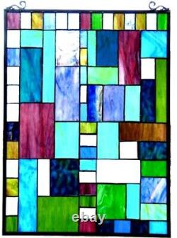 32 x 20 Mixed Medium Tiffany Style Stained Glass Window Panel With Chain