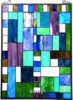 32 x 20 Mixed Medium Tiffany Style Stained Glass Window Panel With Chain