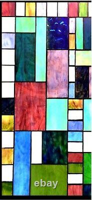 32 x 20 Mixed Medium Tiffany Style Stained Glass Window Panel With Chain